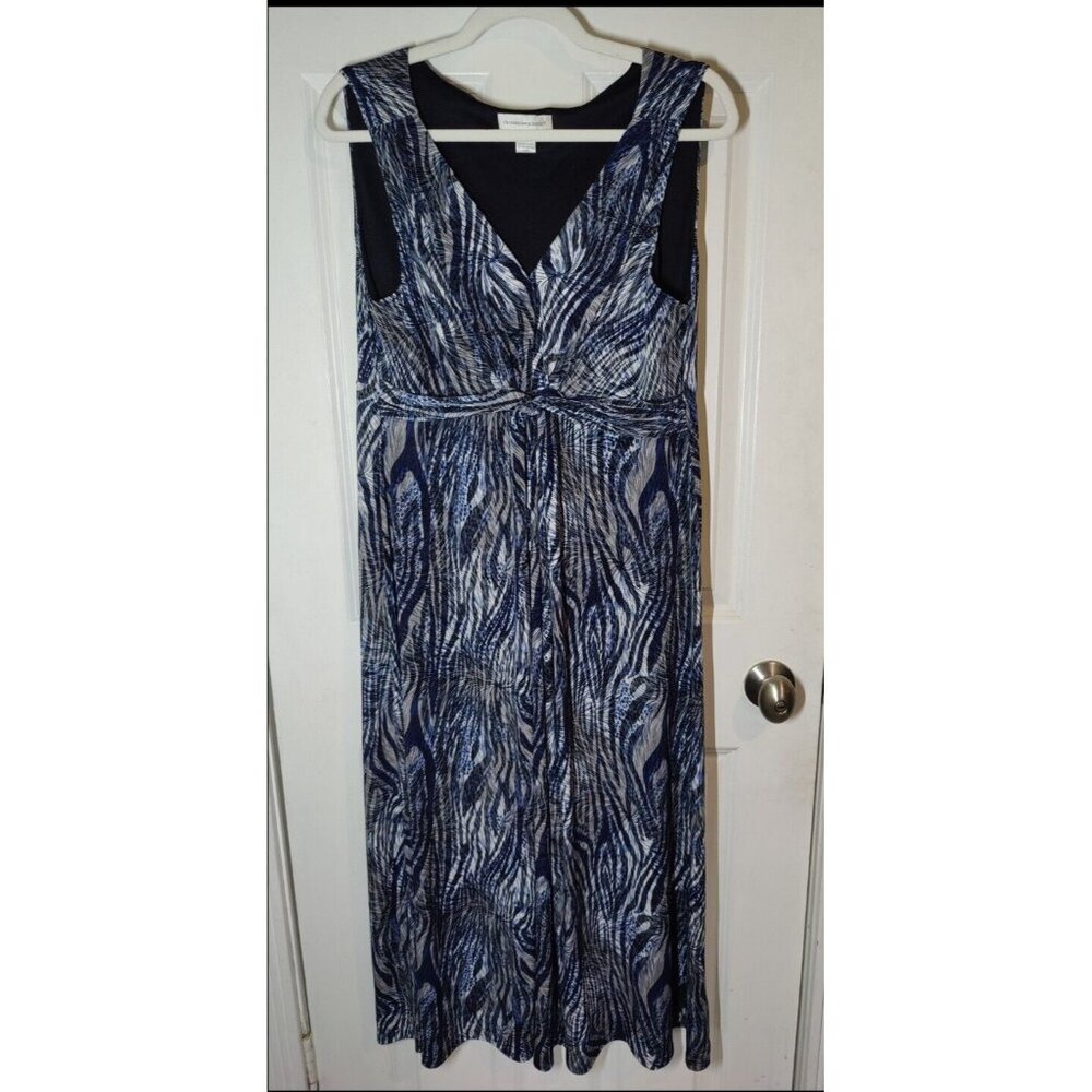 Christopher & Banks Sleeveless Blue & Gray Zebra Print Stretch Maxi Dress 10‎